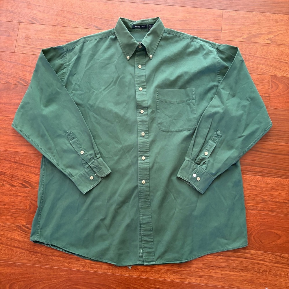 Gant Washer Twill Green Button Down Shirt Mens Long Sleeve Cotton Pocket XL